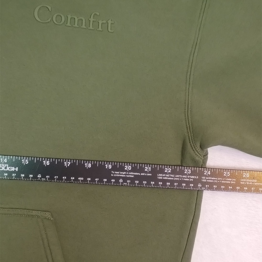Comfrt Hoodie Mens Medium Olive Green Fleece Pullover Sweatshirt Good Days Ahead - Picture 9 of 13